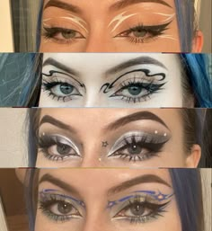 Graphic Liner With Gems, Eye Makeup Designs Art, Aesthetic Eyeliner Looks, Eyeliner Looks Creative, Cool Eyeliner Designs, Eyeliner Grafico, Graphic Eyeshadow, Eyeliner Graphic, Bold Eyeshadow