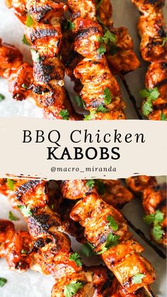 bbq chicken kabobs with cilantro and parsley on the side