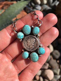 The Aggie Mercury Dime Necklace, 2-Necklaces-Calli Co., Turquoise and Silver Jewelry, Native American Handmade, Zuni Tribe, Navajo Tribe, Brock Texas Cowgirl Accessories, Cowgirl Bling, Country Stuff, Native American Turquoise, American Turquoise, Jewelry Antique, Native Jewelry