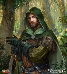 a painting of a man dressed as a knight in the woods with his hand out