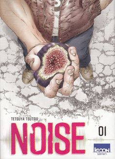 an anime character holding a piece of fruit in his hand with the word noise written on it