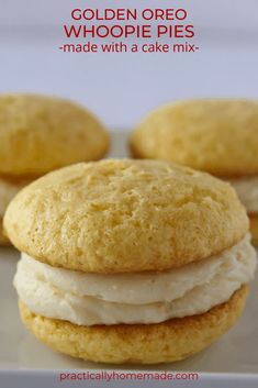 golden oreo whoopie pies - made with a cake mix on a plate