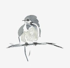 a drawing of a bird sitting on a branch with its beak open and it's eyes closed