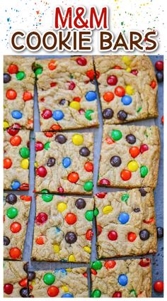 m & m cookie bars with m and m candies on top