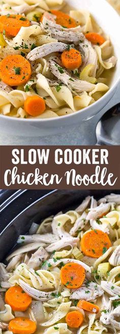 slow cooker chicken noodle soup in a bowl