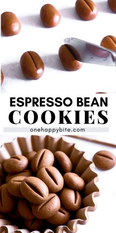 espresso bean cookies in a paper cup with the words espresso bean cookies above them