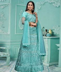 Online Collection Of Lehenga Choli: Catalog ctg-22356 Blue Net Lehenga, Engagement Mehendi, Engagement Lehenga, Turquoise Blue Color