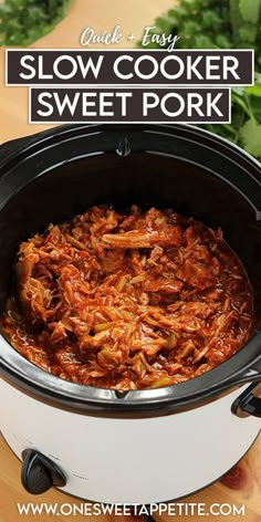 slow cooker sweet pork recipe with text overlay