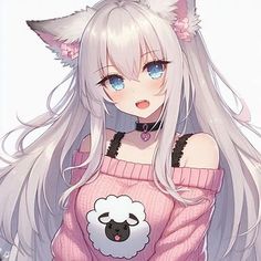 Cat Girl Manga, Kawaii Catgirl Pfp, Anime Cat Girlie, Anime Foxgirl Art, Pink Anime Catgirl, Animal Tails, Cute Girl Wallpaper, Anime Pictures, Anime Cat