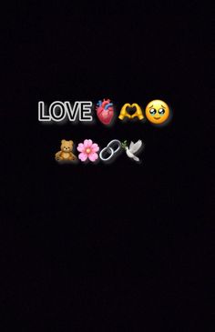 the word love is surrounded by emoticions and smiley faces on a black background