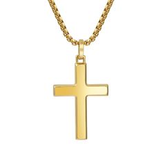 Men's Stainless Steel Cross Pendant with Chain Necklace  This simple, stainless steel cross pendant makes a handsome jewelry accessory for most any occasion. Choice of colors.         Pendant approx. 1-5/8"L x 15/16"W     Box chain approx. 24"L x 1/16"W; lobster claw clasp     Made of stainless steel Men’s Gold Cross Necklace, Gold Crucifix Cross Necklace In Stainless Steel, Gold Crucifix Necklace Men, Mens Cross Pendant Gold, Gold Cross Necklace Mens Jewelry1000.com, Stainless Steel Cross Pendant, Box Chain, Men Necklace, Cross Pendant