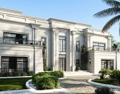 an artist's rendering of a large white mansion