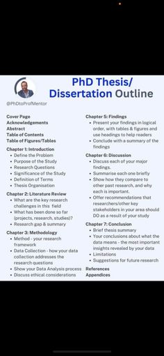 a screenshot of a computer screen with the text,'phd thesis / dissection outline '