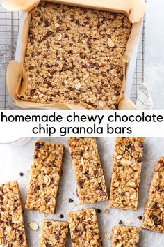 homemade chewy chocolate chip granola bars are ready to be eaten