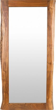 a mirror that is made out of wood and has a wooden frame on the bottom