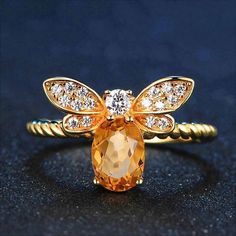 Ring with Citrine Bee Shape 925 Sterling Silver AtPerrys - AtPerry's Healing Crystals Honey Bee Jewelry, Simple Silver Jewelry, Bee Ring, Sterling Silver Jewelry Rings, Silver Wedding Jewelry, Bee Jewelry, Jewelry Wedding Rings, Citrine Ring, Natural Citrine