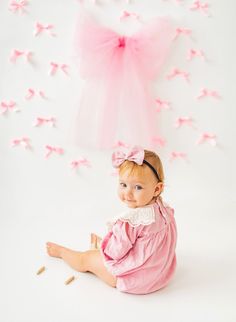 Pink First Birthday, 1st Birthday Photoshoot, Bow Cakes, 1st Birthday Cake Smash, 1st Birthday Photos, Smash Cake Photoshoot, Baby Birthday Cakes, Birthday Cake Smash, First Birthday Photos