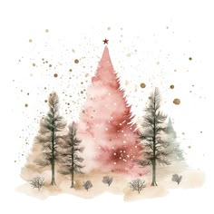 a watercolor christmas tree in the snow