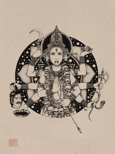 Mata Kali, Kali Tattoo, Backpiece Tattoo, Hindu Tattoo, Polynesian Tattoos, God Tattoos, Indian God, Geometric Tattoos, Music And Art