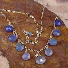 BLUE OMBRE - Chalcedony Briolette Cascade Sterling Silver Necklace, One Of A Kind Sterling Silver Necklace, Sterling Silver Necklaces, Silver Necklace, Gold Necklace, Beaded Necklace