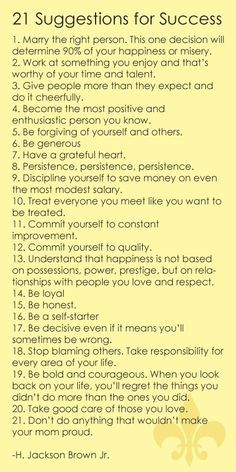 a yellow poster with the words 21 suggestions for success