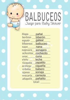 a baby shower game with the words in spanish