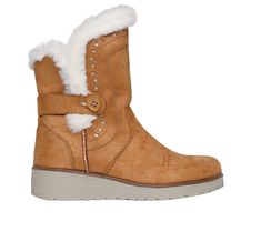 Ultra cute style meets warm and cozy comfort in Skechers Keepsakes Wedge - Fur-Ever. This tall pull-on boot features a suede-look textile upper with plush faux-fur trim and lining, a wraparound buttoned strap closure, mini triangle cut-outs with decorative stitching details, and a wedged midsole. | Skechers Girl's Keepsakes Wedge - Fur-Ever Boots | Medium Width | Cushioned comfort insole | Suede-look textile upper with plush faux-fur trim and lining | Tall pull-on boot with a wraparound buttoned Shoes Flats Sandals, Lace Up Wedges, Decorative Stitching, Stitching Details, Girls Shoes Kids, Pull On Boots, Skechers Women, Cute Style, Lacing Sneakers