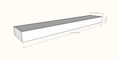 a drawing of a white shelf with measurements for the top and bottom section on it