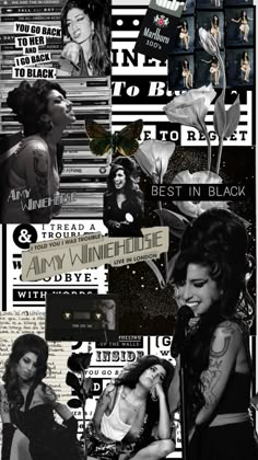 the collage shows many different images and words, including one woman with tattoos on her arm