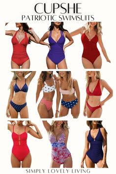 Red white and blue swimsuits. Bikinis from Cupshe. Stars and stripes. America. Americana. Memorial day swimsuits. 4th of July Swimsuits. Summer Swimsuits. Red Beachwear Swimwear For 4th Of July, Red Swimwear For 4th Of July, 4th Of July Triangle Top Swimwear, Patriotic Swimsuit, Fitted Swimwear For Poolside, 4th Of July, Simply Lovely, Summer Swim Suits, Blue Swimsuit, Americana Decor