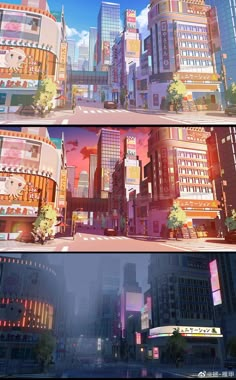 two different views of the city in anime