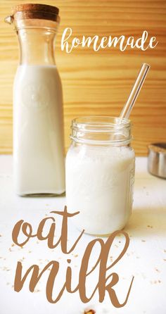 homemade oat milk in a glass jar with a spoon