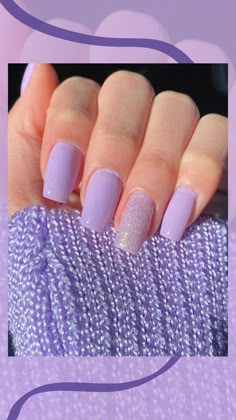 Purple Nails With One Glitter Nail, Lavender Nails With Glitter Accent, Purple And Sparkle Nails, Spring Nails 2023 Purple, Light Purple And Dark Purple Nails, Square Lavender Nails, Purple Shades Nails, Nails For Purple Dress, Violet Nails Designs