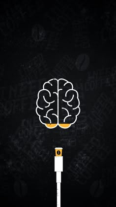 a black wall with a drawing of a brain on it's side and an electrical plug in the middle