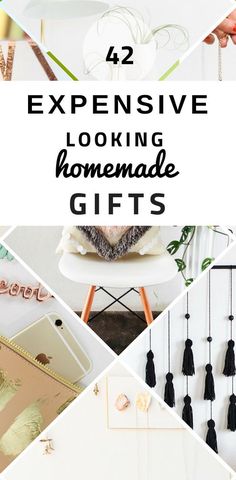 the words, 42 expensive looking homemade gifts are featured in this collage with images