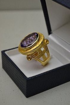 4Ct Oval Cut Lab Created Purple Amethyst Men's Bishop Ring 14KYellow Gold Plated Bishop Ring, Antique Mens Rings, Religious Rings, Faceted Ring, Silver Diamond Ring, Promise Ring Gift, Antique Ring, Men's Wedding Ring, Amethyst Purple