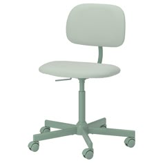 a white office chair with wheels on the back and seat upholstered to the side