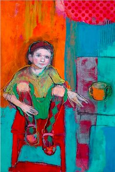 a painting of a woman sitting in a chair