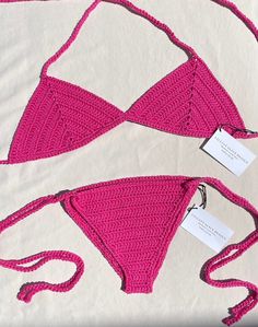 Artemisia Crochet Bikini Set Handcrafted item- each stitch is carefully designed with special attention to detail Made to order Cup Measurements (width and height): A Cup- 4x7" B Cup- 5x8" C Cup- 5x8.5" D Cup- 5.5x9" Please select clothing size XS S, M, L for bottoms Washing instructions: Hand wash with cold water, lay flat to dry Materials: 100% Mercerized Cotton Handmade Pink Swimwear For The Beach, Handmade Pink Swimwear For Vacation, Pink Crochet Swimwear For Vacation, Handmade Fitted Pink Swimwear, Handmade Fitted Swimwear For Poolside, Crochet Stretch Triangle Top Swimwear, Fitted Crochet Triangle Top Swimwear, Fitted Crochet Swimwear With Triangle Top, Fitted Crochet Swimwear