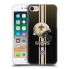 an iphone case with the new orleans saints football team logo on it and gold stripes