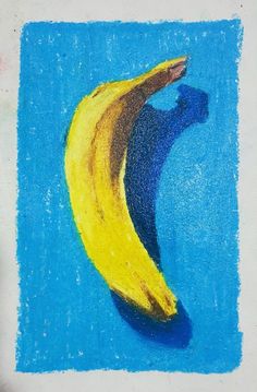 a drawing of a yellow banana on a blue background