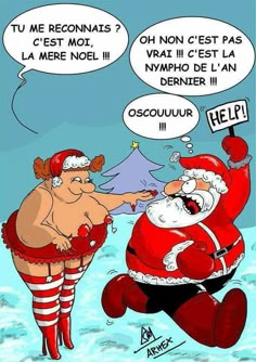 a cartoon depicting santa claus and his friend