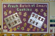 a bulletin board with cookies on it in a school classroom setting that says a fresh batch of smart cookies