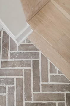 a bathroom floor that has some kind of tile on the ground in front of it