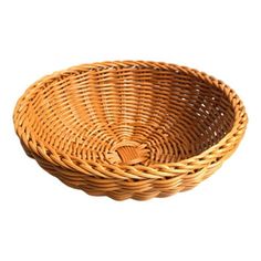 a wicker basket is shown on a white background