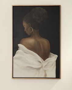 a painting on the wall of a woman in a white dress with large hoop earrings