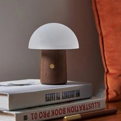 a table lamp sitting on top of two books