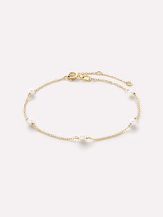 Gold Pearl Bracelet - Gold Pearl Station Bracelet Classic Yellow Gold Bracelets With Pearl Drop, Classic Yellow Gold Pearl Bracelet For Everyday Wear, Classic Yellow Gold Bracelet With Pearl Drop, Classic Everyday Pearl Chain Bracelets, Yellow Gold Minimalist Pearl Bracelet, Minimalist Yellow Gold Pearl Chain Bracelet, Everyday Yellow Gold Bracelets With Pearl Chain, Everyday Yellow Gold Pearl Chain Bracelets, Delicate Yellow Gold Pearl Chain Bracelet