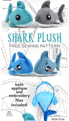 shark plush sewing pattern with instructions to make it