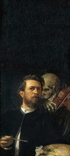 a painting of a man holding a paintbrush